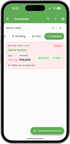 Tenant rent payments tracked in the RentCircle app
